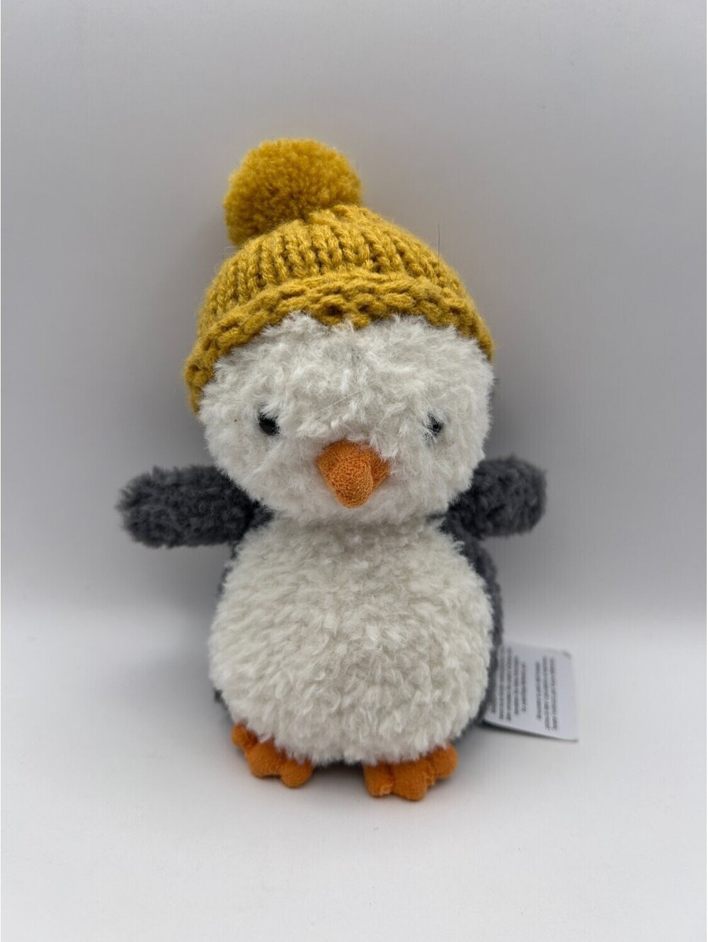 Jellycat Wee Winter Mustard Penguin Plush Stuffed Animal Small Gray White Yellow